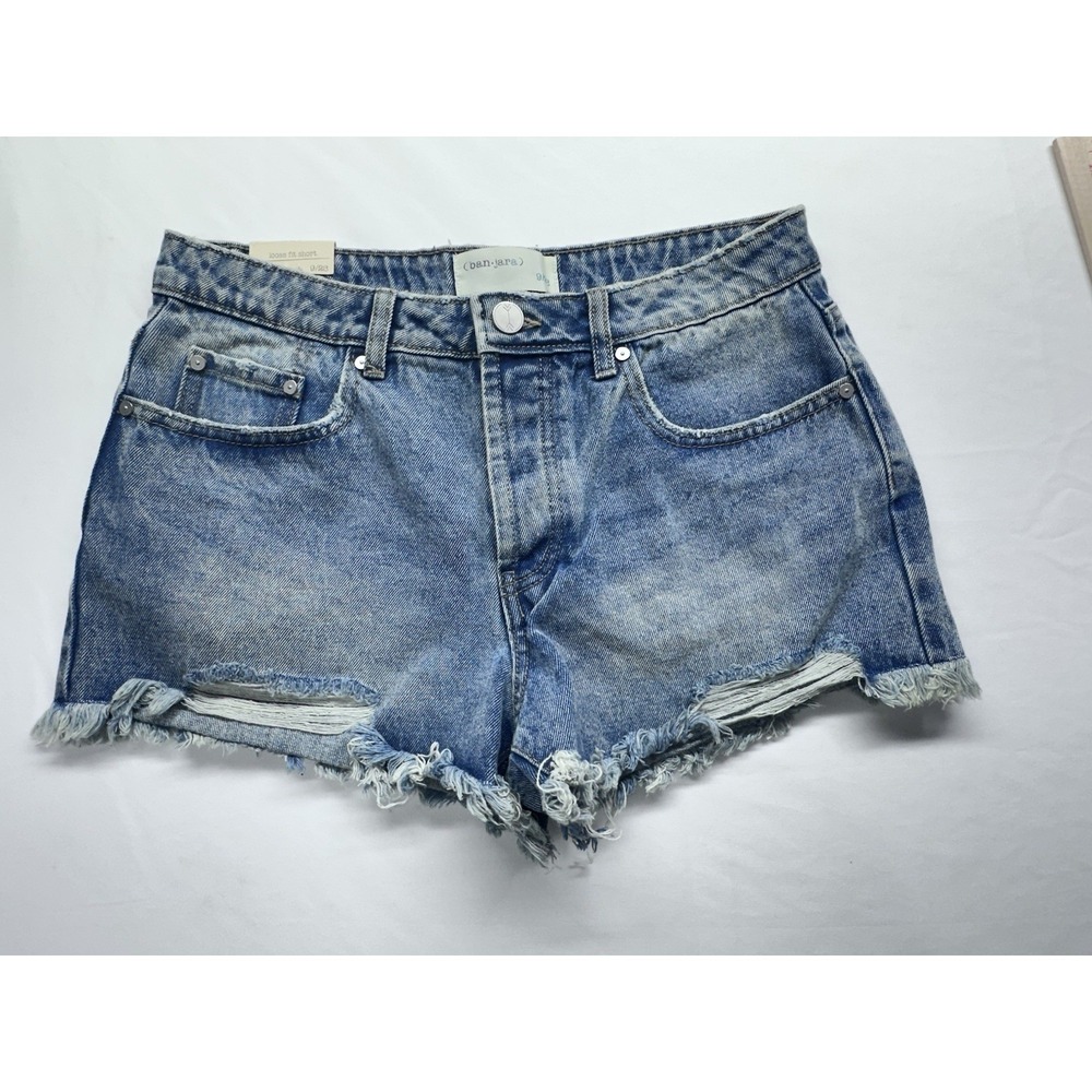 BAN JARA Loose Fit Summer FRAYED Raw Hem Stretch Denim Shorts 9/28 New With Tags